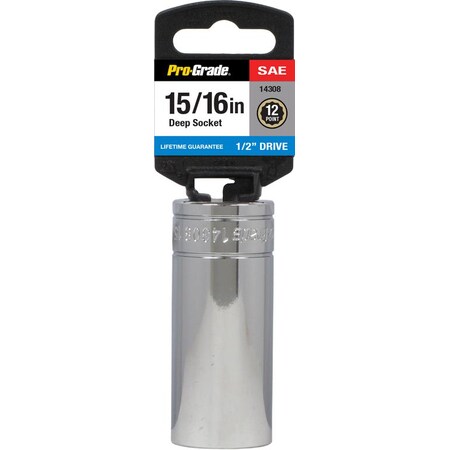 Pro-Grade Tools 1/2" Dr. 12 Pt. 15/16" Deep Socket 14308